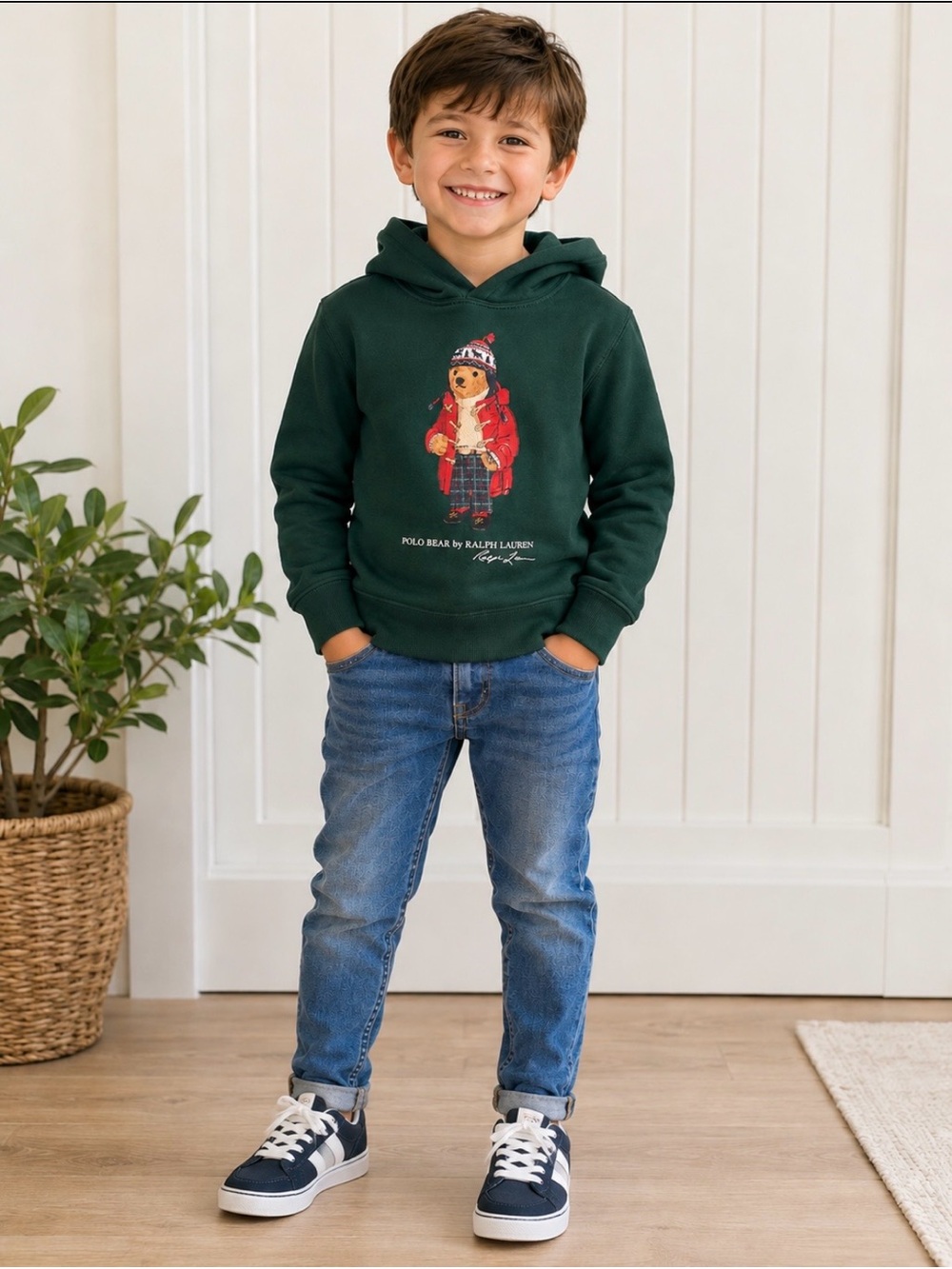 Polo Ralph Lauren Polo Bear Cotton Blend Unisex Green Sweatshirt Hoodie Pockets